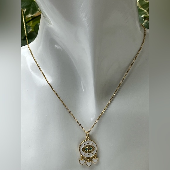 White & Gold Boho Chic Evil Eye Necklace - Delicate Cute Trendy Gold Necklace - Picture 5 of 7